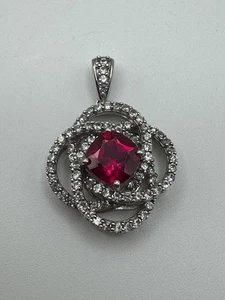 JWER Ladies Sterling Silver 925 Red & White CZ Charm Pendant - Picture 1 of 11