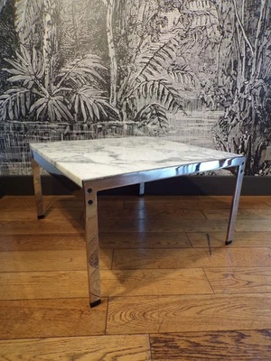 MOTTE Joseph-André STEINER-table basse RIGEL-Marbre-chromé-60x62cm-DESIGN 60 - Photo 1/4