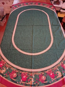 Charter Club Home Oval Christmas Tablecloth 60" x 84" Green Gold Red Holly Berry - Picture 1 of 11