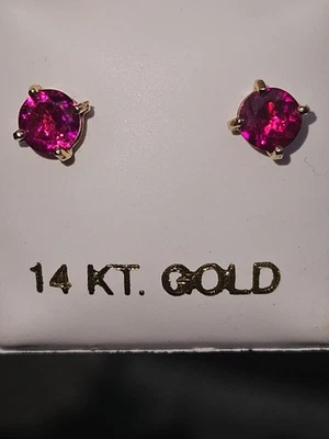 Brincos genuínos de rubi de 3 mm ouro amarelo 14K com parafuso nas costas 4 mm vintage - Imagem 1 de 4