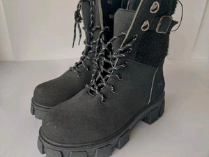 Material Girl Combat Boot Women's Size 10 Black Suede Furred Lace Up MLB-901-BLK - Picture 1 of 9