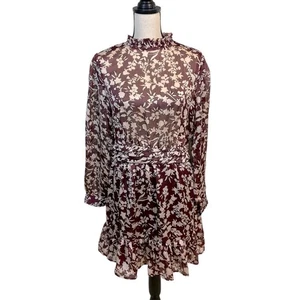 Neu mit Etikett Mango dunkelbeere Langarm Blumenkleid feminin Rüschenkleid Größe Medium - Bild 1 von 9
