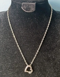 Silvertone chain necklace with open heart shaped pendant with crystal, 18" - Picture 1 of 4