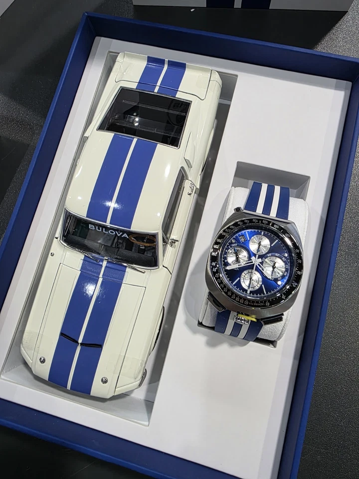Bulova SHELBY Racer Chronograph Blue White Watch 98B452 Limited Edition