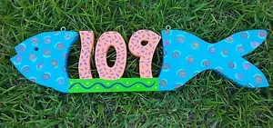 Custom WOODEN FISH HOUSE NUMBER Address Sign HAND MADE Painted Carved Wood - Picture 1 of 7