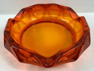 Vintage Glas MCM Orange Wikinger Geometrisch Diamant Spitze Aschenbecher 6,25" D - Bild 1 von 5