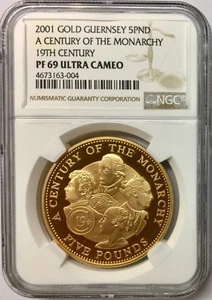 2001 Guernsey Gold 5 Pounds 19th Century Monarchs NGC PF-69 UCAM - Picture 1 of 4