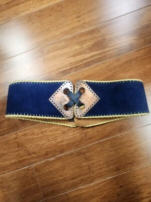 Cinturón Vera Neumann Vintage Años 70, Gamuza Azul Ancho, Cobre, Cincha, Ajustable Foto 1 de 4