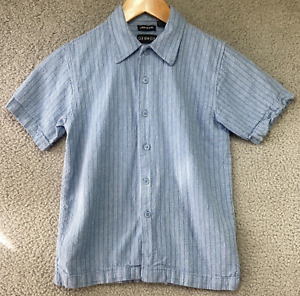 George Boys Linen Blend Short Sleeve Light Blue Stripe Button Up Shirt Size 8/10