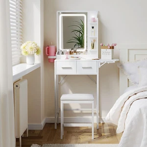 Small Vanity Desk for Compact Space: Mini Makeup Table Set for Bedroom - Tiny Wh - Picture 1 of 12