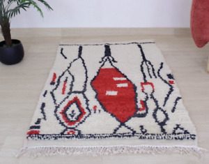 Moroccan Beni Ourain Rug 3'x4' Handmade Tribal Berber White Black Wool Carpet