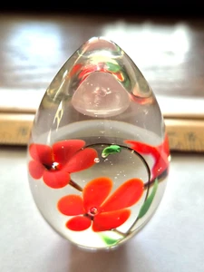 Vintage ART GLASS 1990 Signed Paperweight hand created Lampwork Flowers - Picture 1 of 10