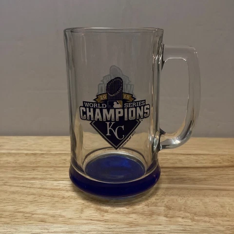 KANSAS CITY ROYALS 2015 World Series CHAMPIONS Official MLB Blue Glass Beer Mug Cover