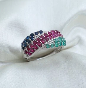 Ruby Eternity Ring | Blue Sapphire Ring | Sapphire Engagement Ring - Picture 1 of 7