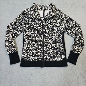 Lululemon Cozy Cuddle Up Jacket Size 10 Fleur Sombre White Black Floral Zip - Picture 1 of 13