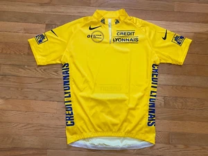 Nike Le Tour De France Credit Lyonnais Yellow Bike Biking Cycling Jersey sz L - Picture 1 of 4