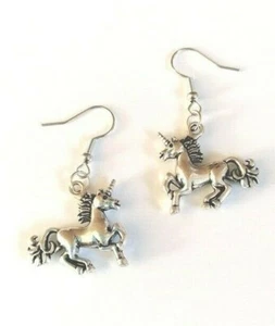 FUN & FUNKY 'UNICORN' -DROP/DANGLE EARRINGS -Stainless Steel Anti Allergy Hooks - Picture 1 of 3