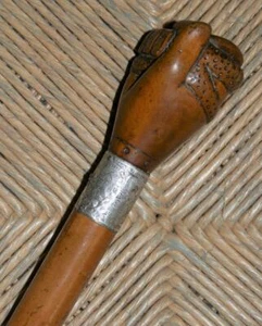 Antique Hand Carved, Snake in hand Walking Stick/Cane Hallmarked Silver '1908' - Picture 1 of 12