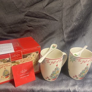 Lenox Christmas Coffee Mug Cupswith Spoons Gift of Friends Joy of Family Holiday - Picture 1 of 7