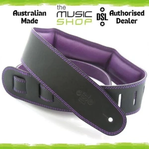 Aust Made DSL 2.5" GEG Padded Leather Guitar Strap, Black/Purple - GEG25-15-9 - Picture 1 of 1
