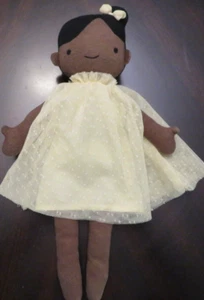 Target Plush Doll Girl African American yellow Dress & Bow Black Hair Cloth - Picture 1 of 3