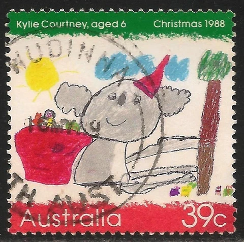 Australia #1103 (A398) VF USED - 1988 39c Koala Wearing A Santa Hat, by Courtney Cover