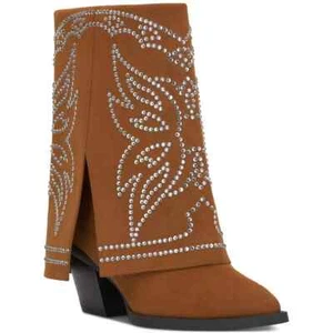 INC Brown Jadiza Fold Over Cuffed Cowboy Bling Embellish Western Boots~10 M3020 - Picture 1 of 18