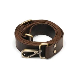 Genuine Leather Purse Strap with Swivel Clasps - Adjustable Dark Brown - Picture 1 of 8
