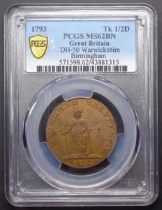 1793 Great Britain - Birmingham 1/2 Penny Conder Token, DH-50, PCGS MS 62 BN. - Picture 1 of 4