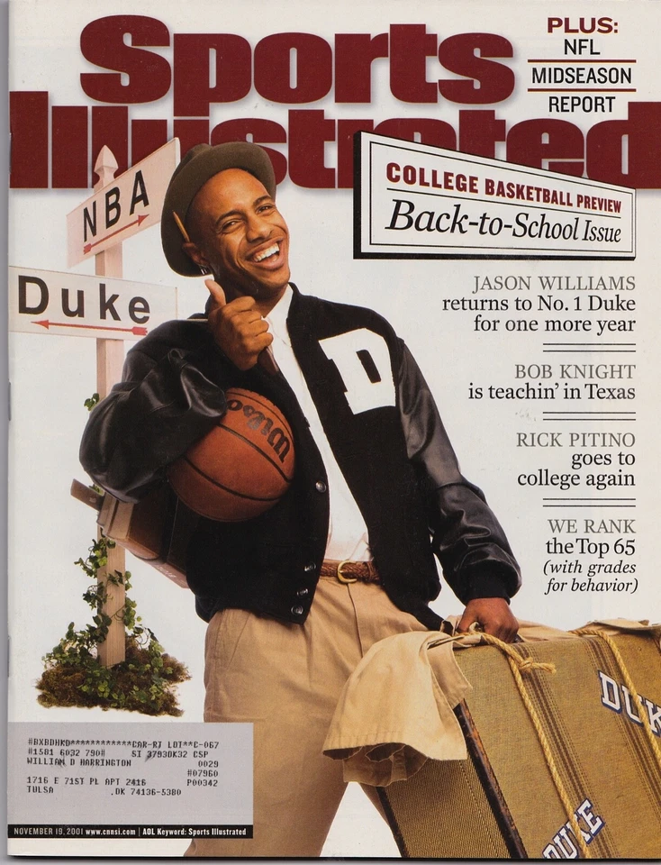 Jason Williams Duke Blue Devils Sports Illustrated 19 ноября 2001 г. - Изображение 1 из 1