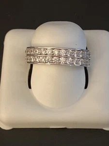 STERLING SILVER 925 2 ROW ROUND CZ WEDDING/ANNIVERSARY BAND SIZE 7 - Picture 1 of 5