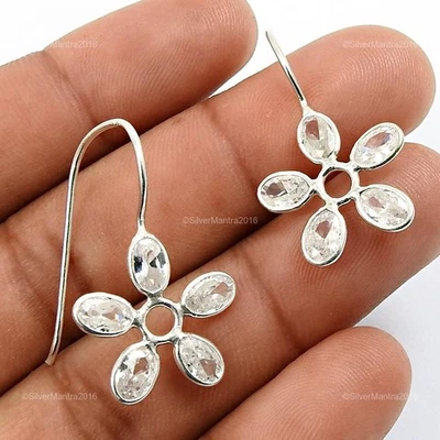 Naturale Zircone Cubico 925 Argento Sterling Regalo di Natale Goccia Orecchini - Immagine 1 di 4