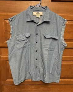 Jurassic Park Sz XL Sleeveless Muscle Shirt Tank Top blue RARE button-up 1231 - Picture 1 of 4