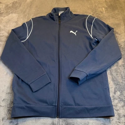 Puma Track Jacket Athletic Full Zip Navy Blue White Trim Mens Medium - Image 1 of 4