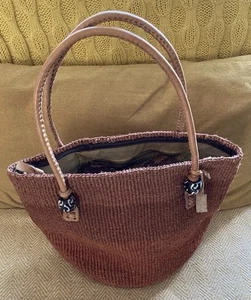 Kenyan Handmade Sisal Basket Tote Handbag Hand Woven Ethnic Leather Handles New - Picture 1 of 14