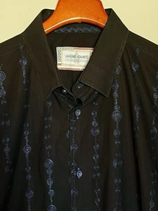 LUCHIANO VISCONTI BLUE EMBROIDERED STITCH FRONT ON BLACK L/S SHIRT SIZE XL - Picture 1 of 4