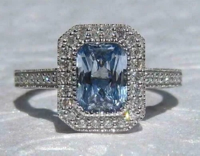 2.36 Ct Natural Aquamarine & Diamond Engagement Women Luxury Ring 14K White Gold - Image 1 of 4