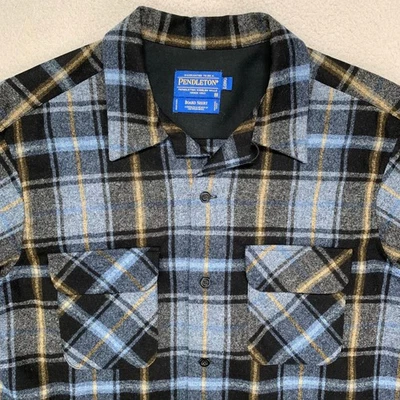 Pendleton Board Shirt Mens M Long Blue Plaid Button Up US Wool Loop Collar - Image 1 of 4