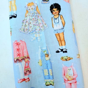 Vintage 2004 PAPER DOLLS Patty Reed Cotton Fabric Remnant BLUE Fabric Traditions - Picture 1 of 6