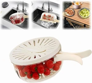 Multipurpose Drain Basket with Lid 2 in 1 Draining Fruit Strainer Washing Bowl - Picture 1 of 8