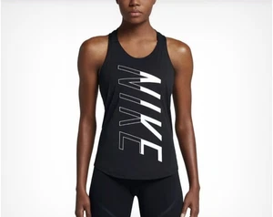 Camiseta sin mangas NIKE Dri-Fit NEGRA Ligera LOGO SPELL-OUT espalda abierta para correr gimnasio M - Imagen 1 de 7