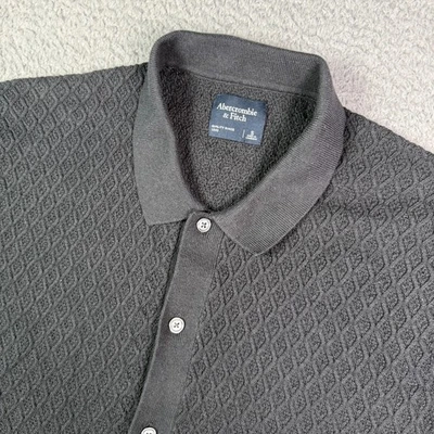 Abercrombie & Fitch Shirt Mens S Black Sweater Polo Button Collared Knit Pattern - Image 1 of 4
