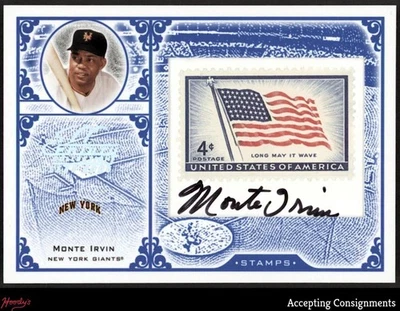 2005 Leaf Century Stamps Signature USA Flag #59 Monte Irvin AUTO 080/100 GIANTS - Image 1 of 2