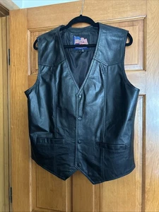 U.S.A. klassische schwarze Lederweste Biker Style Größe L - Bild 1 von 7
