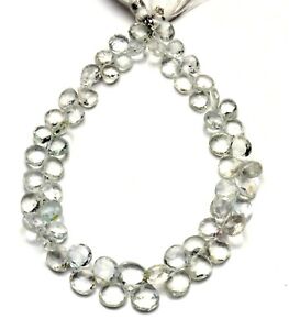 Natural White Topaz Gemstone 8-10MM Faceted Heart Briolette Beads 10" Strand