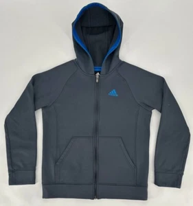 Adidas Hoodie Boys Large (14/16) Gray Blue Logo Surf Fleece Lined Full Zip Y2K - Picture 1 of 14