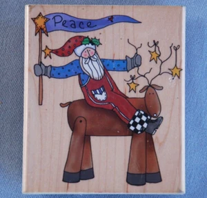 Santa on Reindeer w Peace ~ Alma Lynn for Inkadinkado ~ 6160-P ~ Used, Clean - Foto 1 di 3