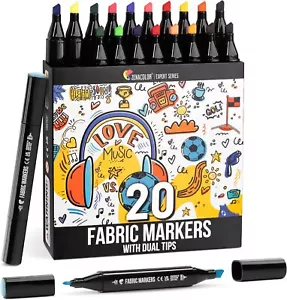 Zenacolor Fabric Markers, Dual Tip, Fine+Chisel Point, 20 Vivid Permanent Colors - Picture 1 of 6