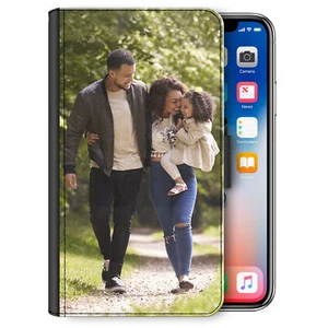 Personalisierte Handyhülle für iPhone 14/13/12/11/Pro/X Foto PU Leder Flip Cover - Bild 1 von 12