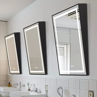 Espejo fijo ADA para baño con iluminación LED con marco inclinable tocador espejo de 3 colores Foto 1 de 4